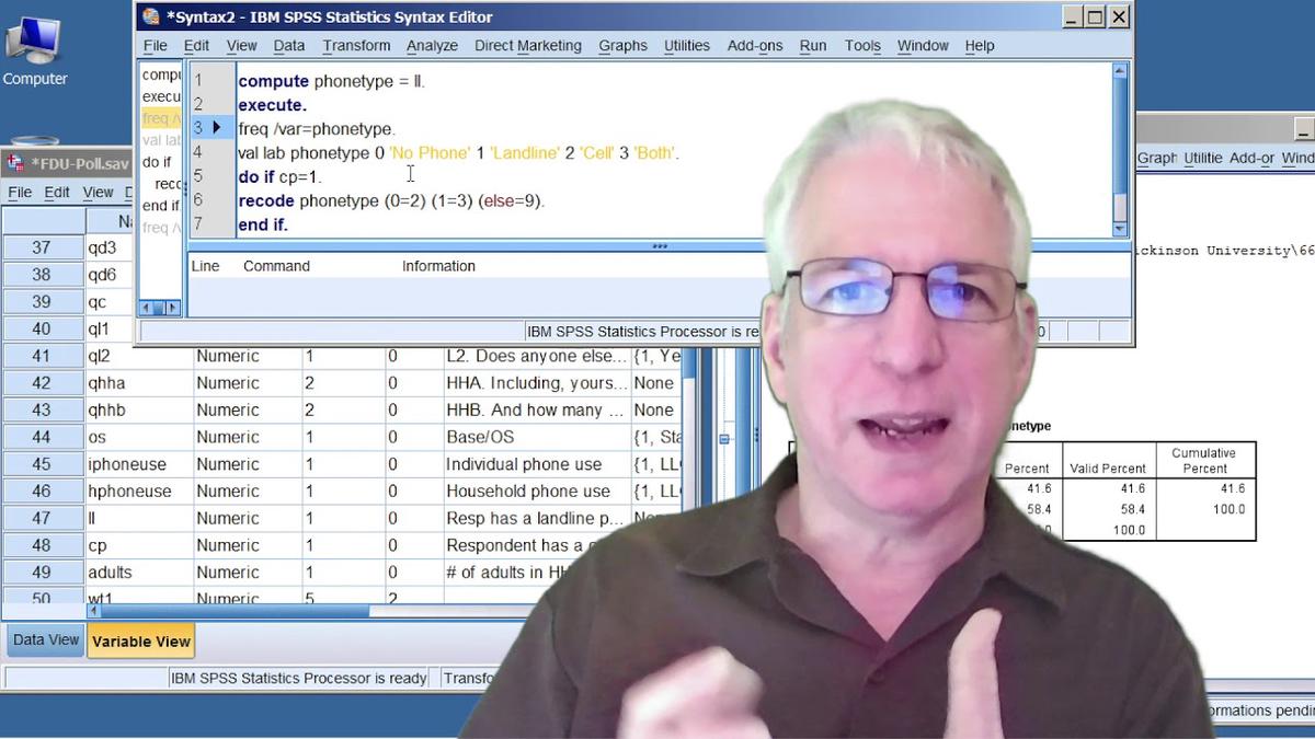 'Video thumbnail for Recoding and such: combining variables in SPSS syntax and with menus; saving time with the journal'